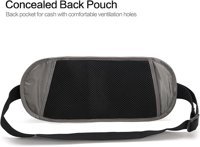 TRAVELSAFE Slim RFID Blocking Money Belt for Travel - Anti-Theft Hidden Passport Holder Waist Wallet with Secure Pouch for Cash, Credit Cards & Phone Safe (B-Grey)