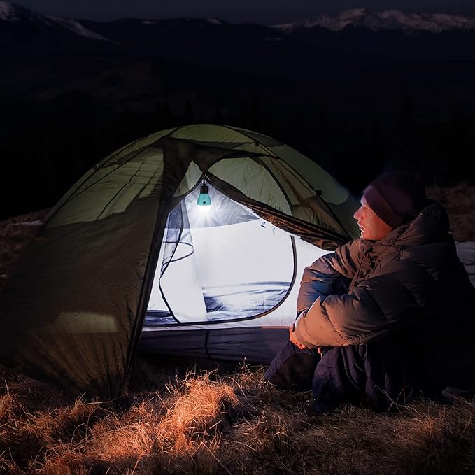 EverBrite Rechargeable Camping Light, Portable Tent Lantern,3 Lighting Modes, Hanging Tent Light Bulbs with Clip Hook for Hiking, Fishing, Backpacking, Emergency and More-Blue