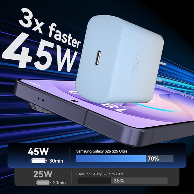 45W USB C Super Fast Charger Type C Charger Fast Charging Android Phone Charger Block with 10FT Type C Charging Cable for Samsung Galaxy S26 Ultra/S26/S26+/S25/S25 Ultra/S25+/S24 Ultra/S23 Ultra/S22