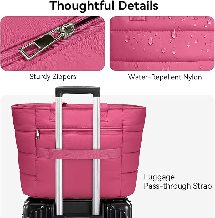 Puffer Tote Bag with Pouch,Women's Lightweight Quilted Shoulder Bag,15.6"/17.3" Laptop Travel Weekender for Work & Nurses