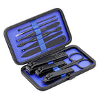 Glamne Manicure Set Nail Clippers Kit Professional Stainless Steel Nail Care Tools with Leather Travel Case 10 in 1 Blue