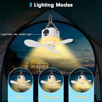 Portable Ceiling Fan with Lights Remote,USB Rechargeable Camping Fan,9.25" Wireless Tent Fan with 4 Speeds,Timer,Battery-Powered Ceiling Fan for RV,Truck,Rooftop Tent,Travel,Camping