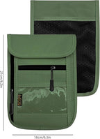 RFID Blocking Travel Neck Wallet Pouch and Passport Holder, Travel Neck Pouch Passport Holder for Women & Men - Army Green
