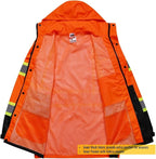 JKSafety Hi-Vis Reflective Safety Rain Jacket for Men Women Waterproof Rain Gears for Farming Fishing Work HV Rain Jacket with Inner Mesh Lining and Pockets (117A-OBlk L)