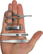 Kershaw Manicure Kit, 4-Piece Stainless Steel Set with Case, Mens Grooming Kits, Includes Fingernail Clipper, Double-Sided Nail File, Beard and Moustache Scissors and Tweezers