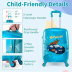 Goplus 2 PCS Kids Luggage, 13" & 16" Carry-on Suitcase w/Spinner Wheels, Telescopic Handle, Hard Shell Rolling Trolley Luggage for Toddler Boys Girls Travel, Airline Approved (Blue, Racing Car)