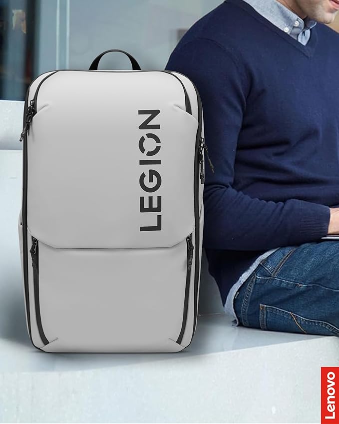 Lenovo Legion Gaming Laptop Backpack GB800, 21L Capacity, Fits 17-inch Laptops, Water Resistant, Three Main Compartments & 19 Specialiized Pockets, Light Grey