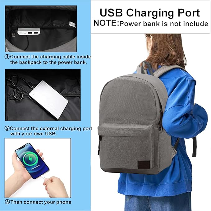 SUPACOOL Casual Laptop Backpack for Men and Women, Backpack for College, USB Charging Port, Lightweight Back Pack