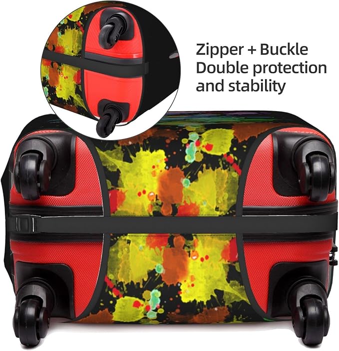 Travel Luggage Cover Suitcase Protector, Colorful Rainbow Paint Splatter Washable Elastic Stretchy Anti-scratch Travel Baggage Cover with Concealed Zipper for Wheeled Suitcase Fits 25-28 Inch Luggage