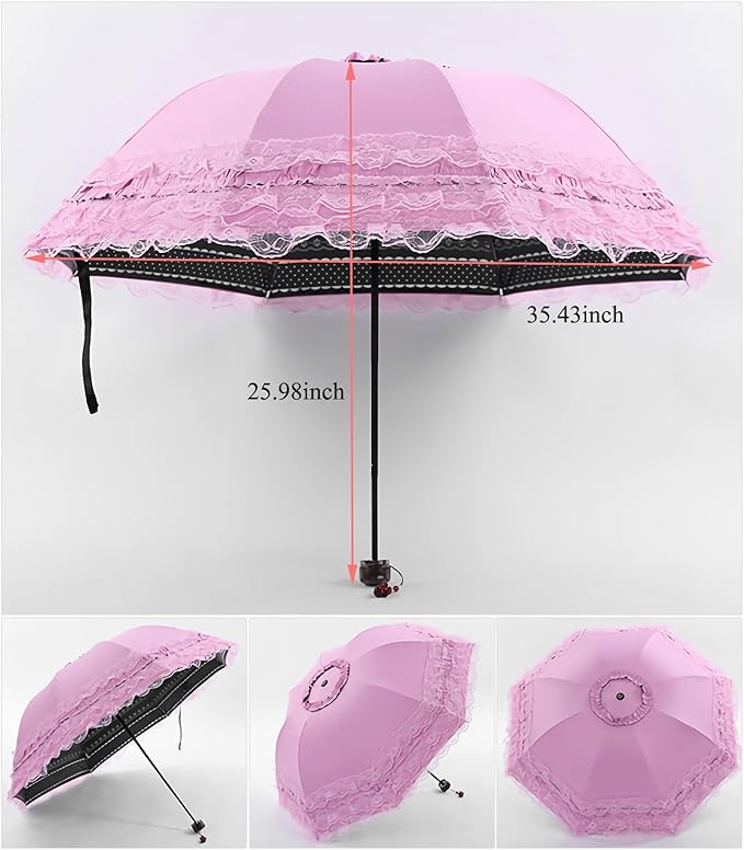 URAWESO Vintage Lace Parasol Gothic Lolita Umbrella UV Sun Protection Witch Cosplay Photoshoot Props Party Decoration
