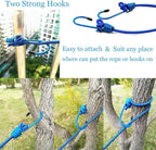 Adjustable Elastic Clothesline with Clips and Positioning Balls Portable Retractable Windproof Laundry Hanging Rope Anti-Skid Washing Line with Drawstring Bag (Light Blue)