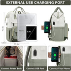 Laptop Backpack Women Work Bag: 15.6 inch Work Bookbag with USB Charging Port Large Travel Backpack Purse for College Nurse Casual Daypack for Teacher Professional Computer Backpack Beige Light Green