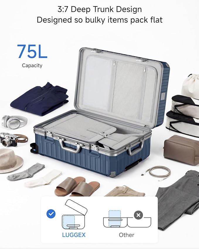 Checked Luggage with Spinner Wheels, 8010S Aluminum Frame Zipperless Polycarbonate Hard Shell Suitcase (ZX-Core, Charcoal Metallic, 24 Inch)