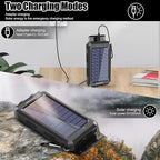 Solar Charger Power Bank, 8000mAh Portable Outdoor Waterproof Solar Battery Charger, Camping External Backup Battery Pack USB C Ports Input/Output, 2 Led Light Flashlight with Compass (Black)