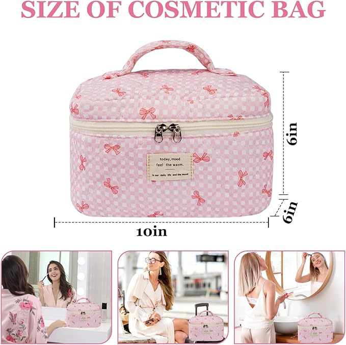 Gosect Large Makeup Bag, Cute Cosmetic Bag for Women Girls, Floral Coquette Aesthetic Toiletry Bag, Travel Make Up Organizer Bag (Pink Butterfly)