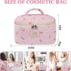 Gosect Large Makeup Bag, Cute Cosmetic Bag for Women Girls, Floral Coquette Aesthetic Toiletry Bag, Travel Make Up Organizer Bag (Pink Butterfly)