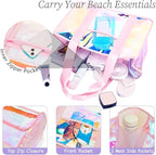 Fammart Iridescent Clear Beach Bag for Women, Jelly Tote Bag Waterproof Sandproof Pool Bag Cruise Vacation Essentials