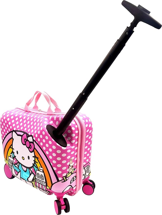 Fast Forward Hello Kitty 2-in-1 Kids 18" Suitcase & Ride-On Luggage - Lightweight Tow-Along Toddler Luggage with Wheels