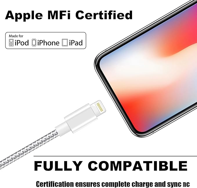 Ximytec Lightning Cable [MFi Certified] 3Pack 10FT iPhone Charger Cord Fast Charging Cable Compatible with iPhone 14 13 12 11 Pro Max 11 XS Max XR X 8 iPad,Silvergray