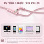 Botesty Sound Wired Headphones with Microphone, Over Ear 3.5mm Plug in Headphones with 4.9ft Tangle-Free Nylon Cord for Tablet, Laptop, MP3/4, School, Airplane Travel (Pink)