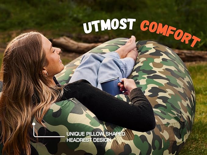 WEKAPO Inflatable Couch Air Lounger Chair - Camping & Beach Accessories, Portable Blow up Sofa for Hiking, Lawn, Indoor/Outdoor Movies & Music Festivals. Lightweight and Easy to Set Up Air Hammock