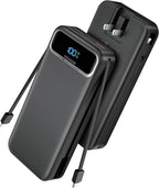 Portable Charger, 20000mAh 22.5W Fast Charging Power Bank with Built-in Cables & Wall Plug, Travel Essential External Battery Pack with LED Display, USB C Battery Phone Charger for iPhone iPad Black