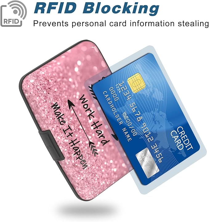 Credit Card Holder, Mini Aluminum Card Wallet RFID Blocking Slim Metal Hard Card Case for Women Men, Work Hard