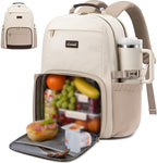 LOVEVOOK Lunch Backpack with Lunch Compartment,17 Inch Laptop Work Travel Insulated Cooler Backpack, Waterproof College Teacher Lunch Bag with Tumbler Holder,Gifts for Men Women,Beige-Nude-Logam plum