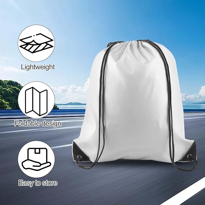 15 Pcs White Drawstring Bags Drawstring Backpack Bulk, PLULON String Backpack Cinch Sack Sport Gym Backpack Bags for Yoga Traveling Outdoor Sports