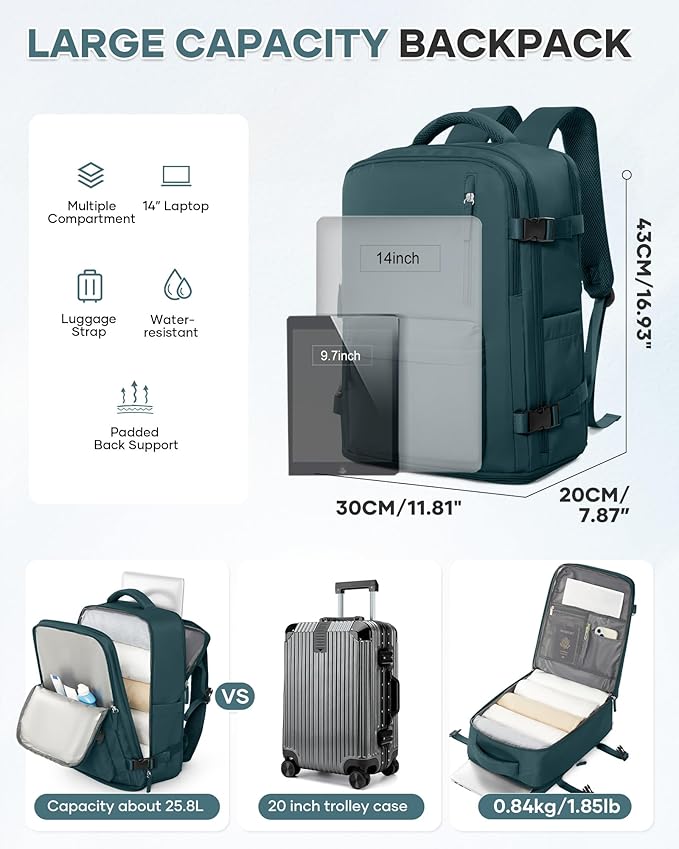 WONHOX Large Travel Backpack for Women Men, 40L Carry On Backpack, Laptop Waterproof Backpacks, Backpacks for Women, Person Item Flight Approved,Mochila De Viaje