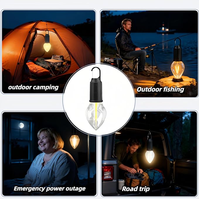 Portable LED Camping Lantern，Hang Anywhere Hook, USB-C Rechargeable, 3 Brightness Modes, Water Resistant for Emergency, Tent, Hiking, Power Outage& Outdoor (Black 1PCS) (T03)