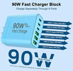 90W GaN USB C Charger Block [3 Pack],6-Port USB C Wall Charger Fast Charging 45W PD Power Adapter for MacBook Air/iPad Pro/iPhone 17Pro Max/Samsung Galaxy S24 Ultra/Tabs for Home Travel