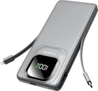 Portable Charger Power Bank with Built-in Type C Cables, 22.5W Fast Charging 10000mAh Phone Charger, Travel Battery Pack Slim Battery Bank with Smart LED Display for iPhone, Android & USB-C-Gray