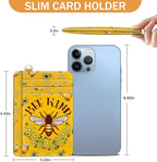 Yonlevres Credit Card Holder Slim Wallet, Bee RFID Wallet Women Front Pocket Small Card Holder, Travel Cute Funny Thin Card Case ID Window PU Leather RFID Blocking Card Organizer Gifts Girls Ladies