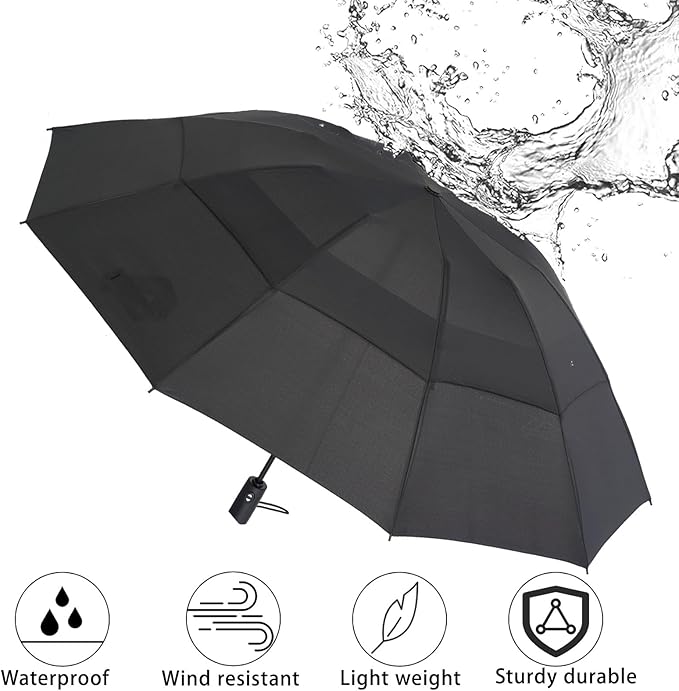 Umbrella Reverse Folding Umbrella Windproof Travel Umbrellas for Rain - Easy Auto Open Close, Durable & Compact Umbrella, Strong Fiberglass Frame, Waterproof Canopy - Backpack, Purse, Portable Umbrella for Travel