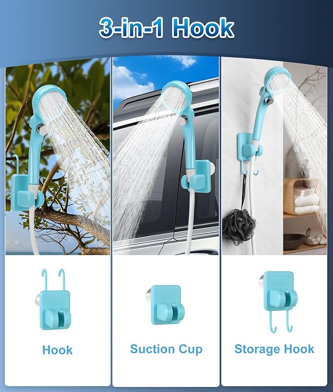 WADEO Portable Shower for Camping, Outdoor Electric Shower Rechargeable Pump with Intelligent Digital Display, Camping Shower Head Nozzle for Camping, Hiking, Traveling, Washing