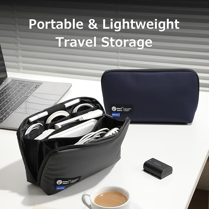 RIGHT AWAY Travel Tech Pouch，Waterproof Cord Case，Electronics Organizer Travel Case，Cable Organizer Storage Bag For Phone, Charger, Accessories(Dark Blue)