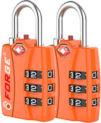 Forge Open Alert TSA Approved Luggage Locks - 3 Digit Combination, Easy Read Dials, Zinc Alloy Body - Ideal Travel Lock for Luggage, Suitcases, Bags & Toolboxes (Orange 2 Locks)