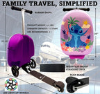 Disney Stitch 2-in-1 Kids Scooter Suitcase & Ride-On Carry-On Luggage Lightweight Travel Case with Built-in Kick Scooter