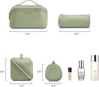 BOYATU Travel Makeup Bag Cosmetic Bags for Women: Large Capacity 3 Pcs Set Make up Bag with Compartments - Waterproof Vegan Leather Toiletry Organizer Bags with Handle (L51Grass Green)