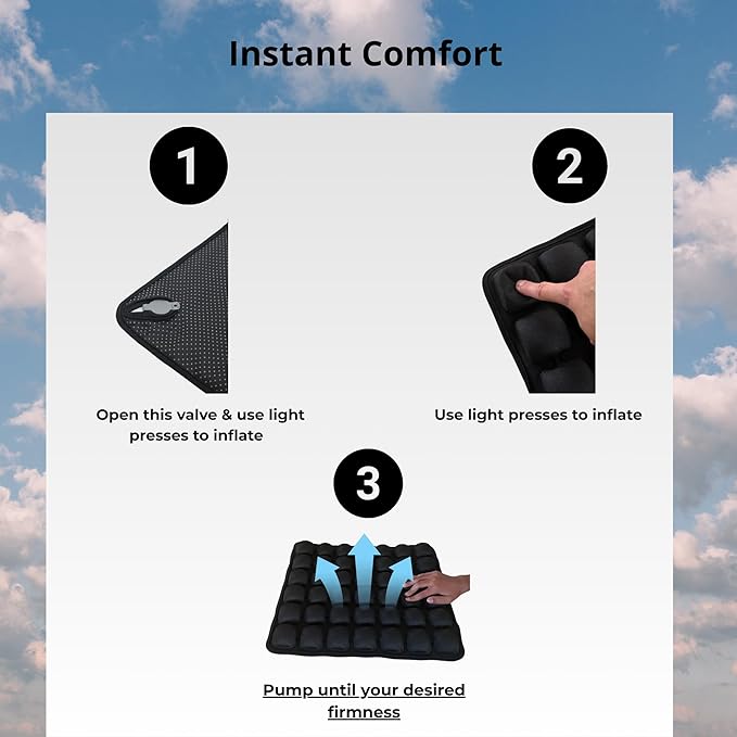 Inflatable Airplane Seat Cushion – Travel Seat Pad for Long Flights, Comfortable Air Travel Cushion with Built-in Thumb Pump for Quick Pressure Relief
