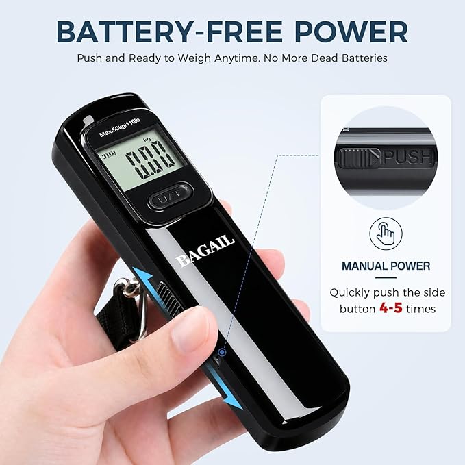 BAGAIL Digital Luggage Scale, 110lbs Hanging Baggage Scale with Backlit LCD Display, Portable Suitcase Weighing Scale, Travel Luggage Weight Scale with Hook, Strong Straps for Travelers