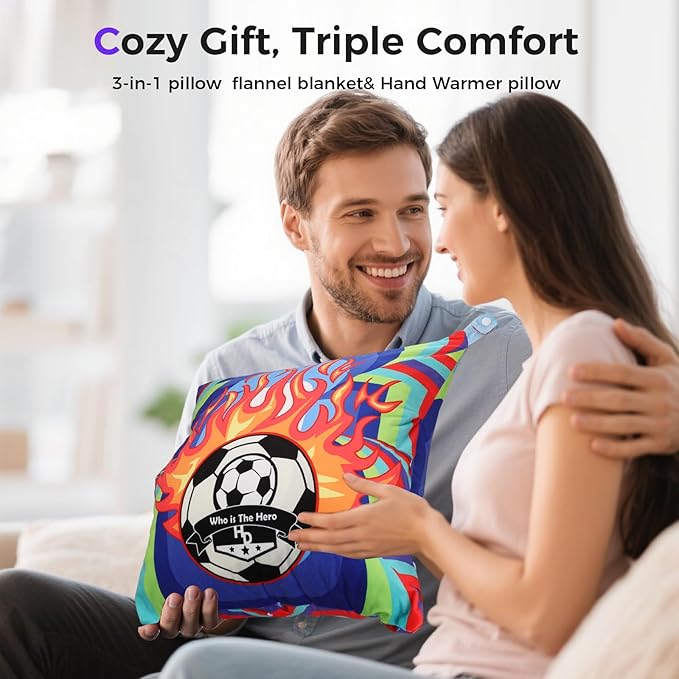 3 in 1 Travel Pillow Blanket Set with Removable Flannel Blanket Throw,Hand Warmer Pockets,Pillow (Color4, 60in*79in)