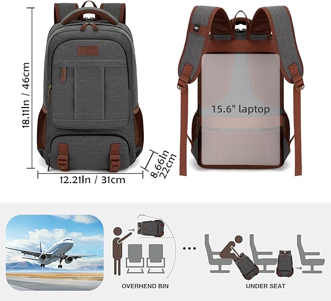 Tzowla Canvas Laptop Backpack, Bag for Men Women,Travel Work Rucksack Fits 15.6 Inch Laptop, Large Capacity Bookbag(Dark Grey)