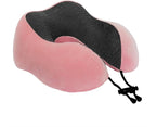Memory Foam Travel Pillow, Neck Pillow with 360-Degree Head Support, Comfortable and Lightweight, Ideal for Sleeping on Airplane, Car, Train, Bus and Home Use, Comes with Storage Bag (Pink)