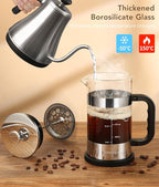 AMFOCUS French Press Coffee Maker 21 oz, 4-Level Filtration System, Premium Heat-Resistant Borosilicate Glass Teapot, Portable Coffee & Cold Brew Maker for Home, Travel, Camping - Ideal Gift