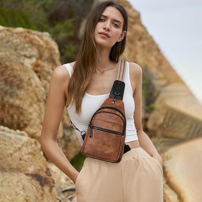 LATMAP Sling Bag For Women Faux Leather Small Casual Daypack Backpack Fanny Pack Crossbody Chest Bags Purse