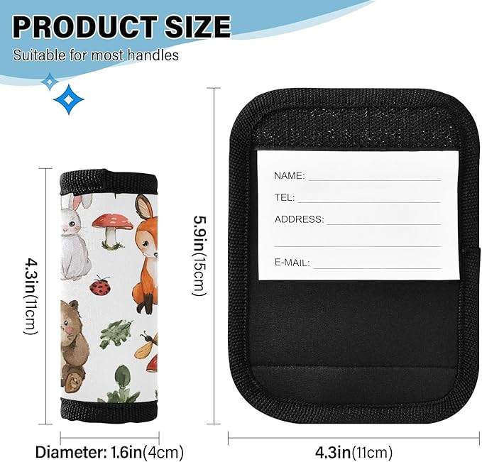 Woodland Animals Luggage Handle Wrap for Suitcase Luggage Tags Handle Covers Identifiers Soft Decorations Travel Accessories 2 Pack