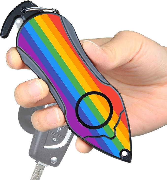Stinger Personal Alarm Keychain Emergency Tool, Safety Panic Alarm Siren, Seat Belt Cutter, Glass Breaker, Security Device for Women Men Kid, Design in USA (Rainbow)