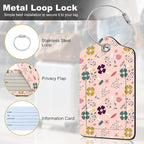 2Pack Luggage Tags for Suitcases, Cute Unique Pu Leather Cruise Luggage Tag with Privacy Cover ID Label Address Card and Metal Ring Suitable for Women Men Kids Travel Bag Yellow and green floral print